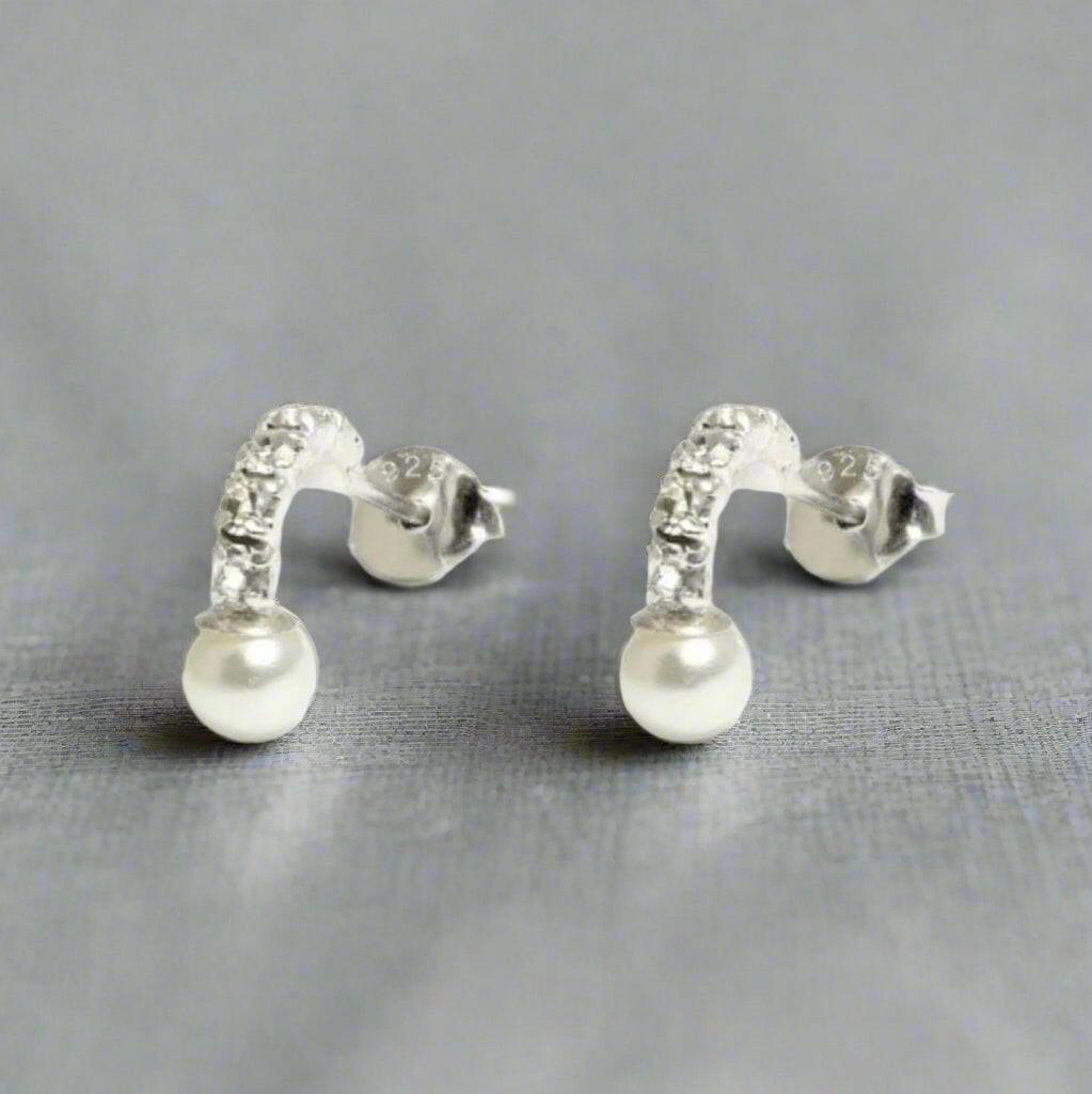 Crystal Silver Earrings – Hypoallergenic Sterling Studs with Pearl Accent - Crumble and Core