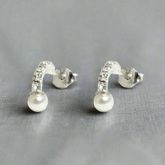 Crystal Silver Earrings – Hypoallergenic Sterling Studs with Pearl Accent - Crumble and Core