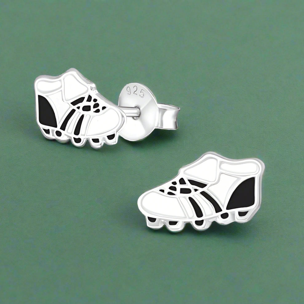 Football Boot Silver Ear Stud Earrings Crumble and Core   