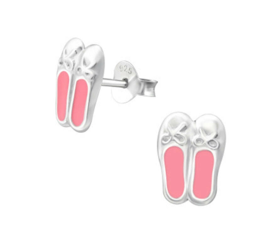 Sterling Silver Pink Ballet Shoe Ear Studs Earrings Crumble and Core   