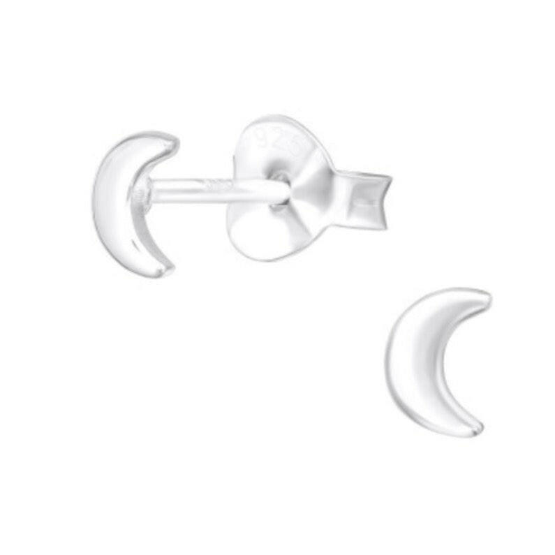 Moon Silver Ear Stud Earrings Crumble and Core   