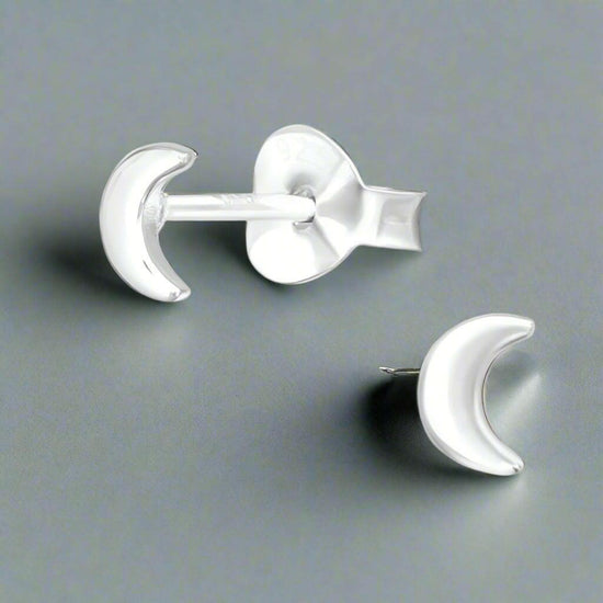 Silver Moon Earrings – Lightweight 925 Sterling Silver Studs with Butterfly Backs - Crumble and Core