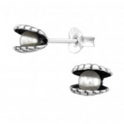 Shell and Pearl Silver Ear Stud Earrings Crumble and Core   