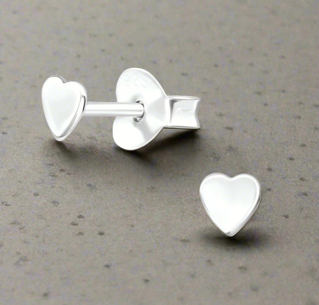 Silver Heart Earrings – Sterling Silver Studs With Polished Finish | Lightweight Gift - Crumble and Core