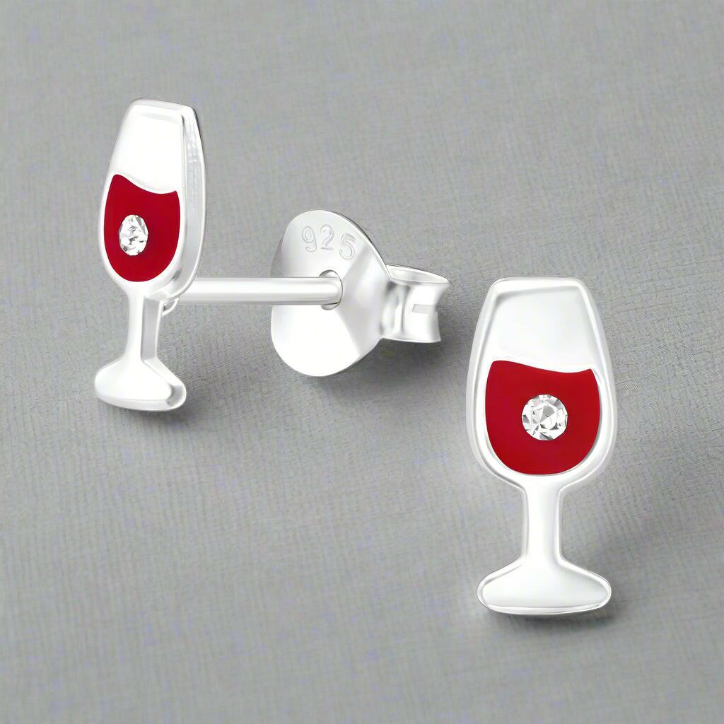 Wine Glass Earrings – Sterling Silver Studs | Hypoallergenic Lightweight Design - Crumble and Core