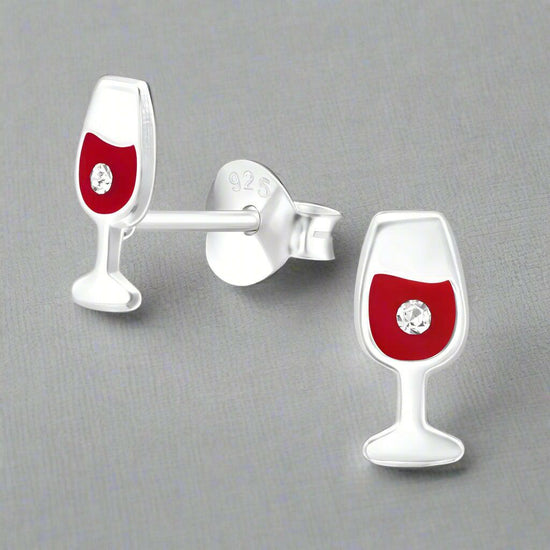 Wine Glass Earrings – Sterling Silver Studs | Hypoallergenic Lightweight Design - Crumble and Core