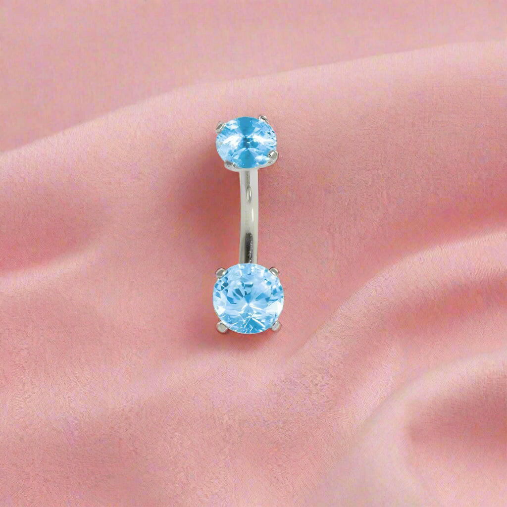 Boxed Surgical Steel Navel Bar with Aqua Crystal - Festival Tent Design - Boxed Gift Set for Her