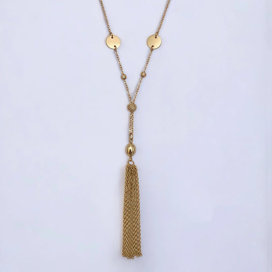 Load image into Gallery viewer, Gold Beaded and Lariat Tassel Necklace
