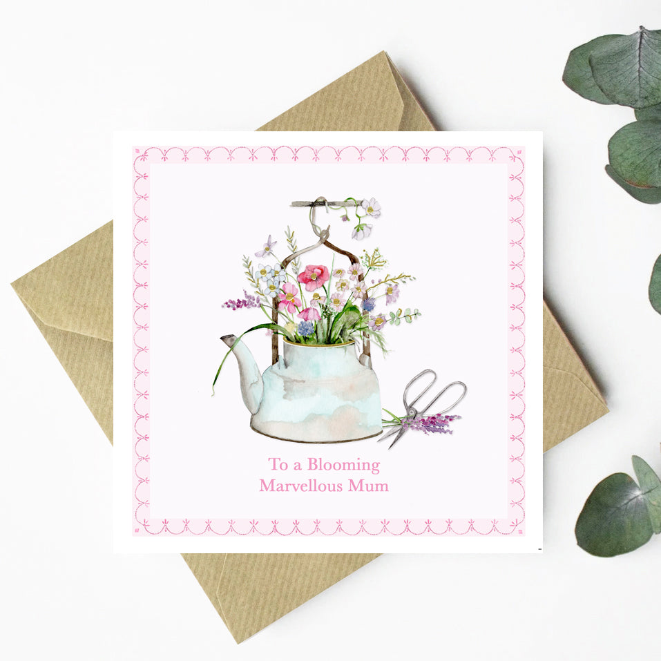 Charming Mum Flower Kettle Greeting Card - Perfect Thank You or Birthday Card