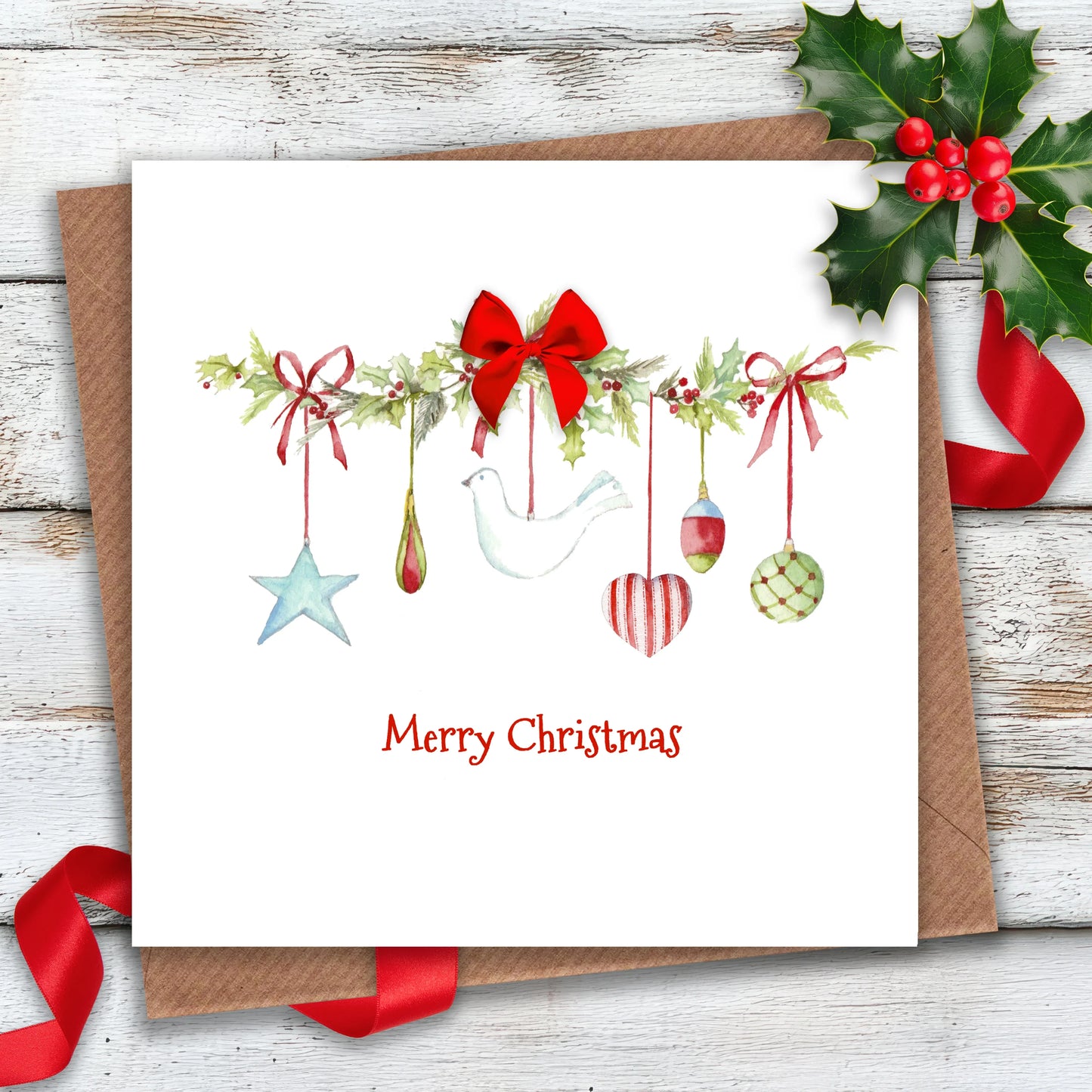 Christmas Garland Greeting Card With Bow - Crumble and Core