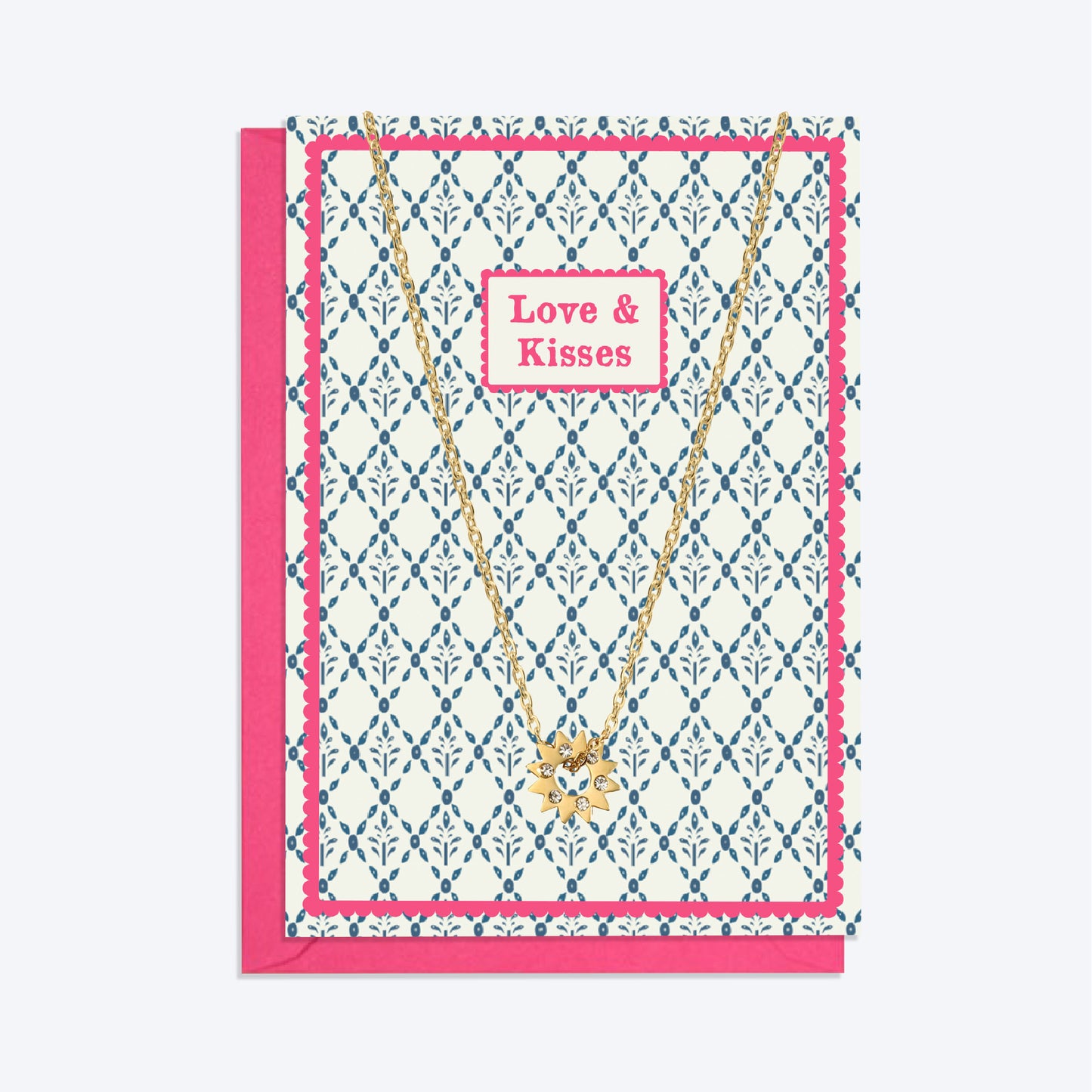 Gold Sun Pendant Necklace and Love and Kisses Card Gift Set