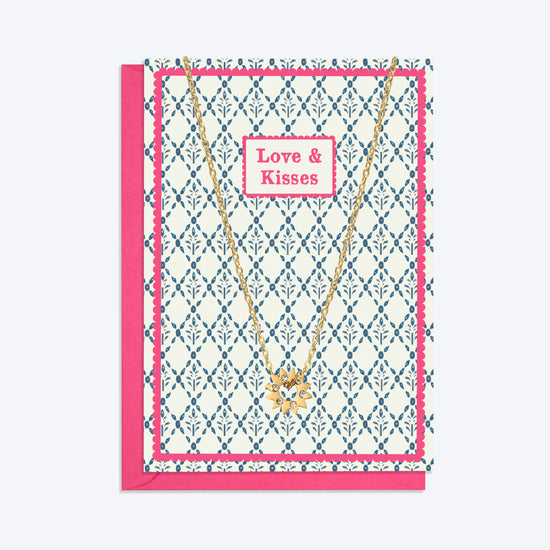 Gold Sun Pendant Necklace and Love and Kisses Card Gift Set