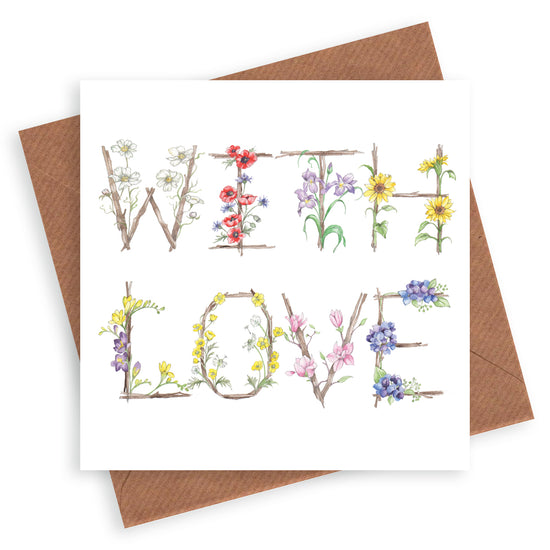 Thank you Thinking of You Card - With Love Floral Letter Alphabet Design Card