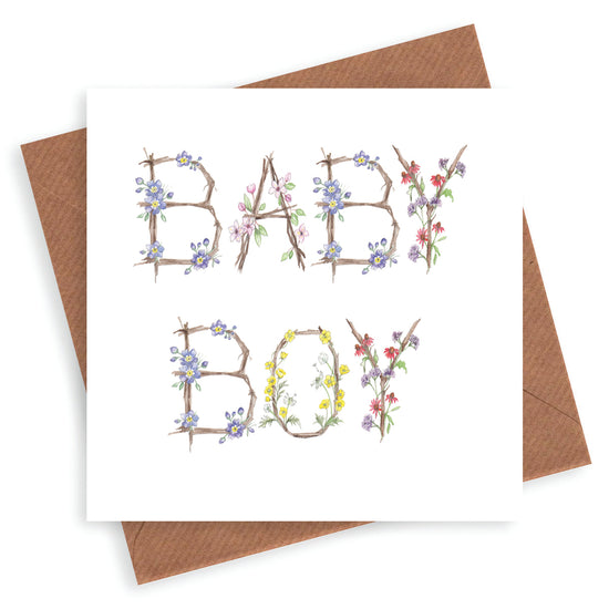 New Baby Boy Greeting Card Floral Letter Alphabet Design Card