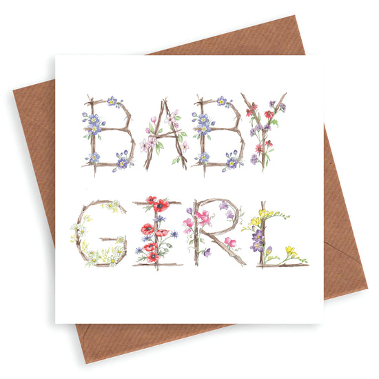 New Baby Girl Card in Floral Letter Design