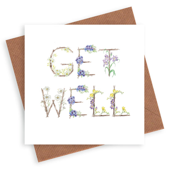 Get Well Card  - Recovery Card - Floral Letter Alphabet Design Card