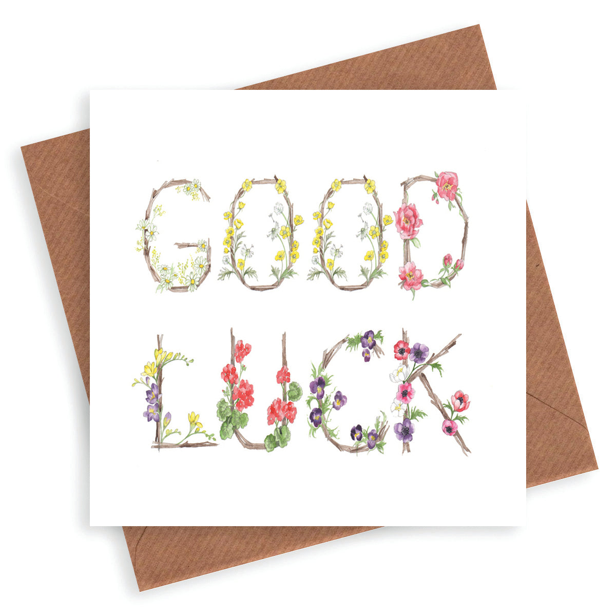 Floral Letter Alphabet Design Card Good Luck