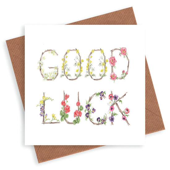 Floral Letter Alphabet Design Card Good Luck