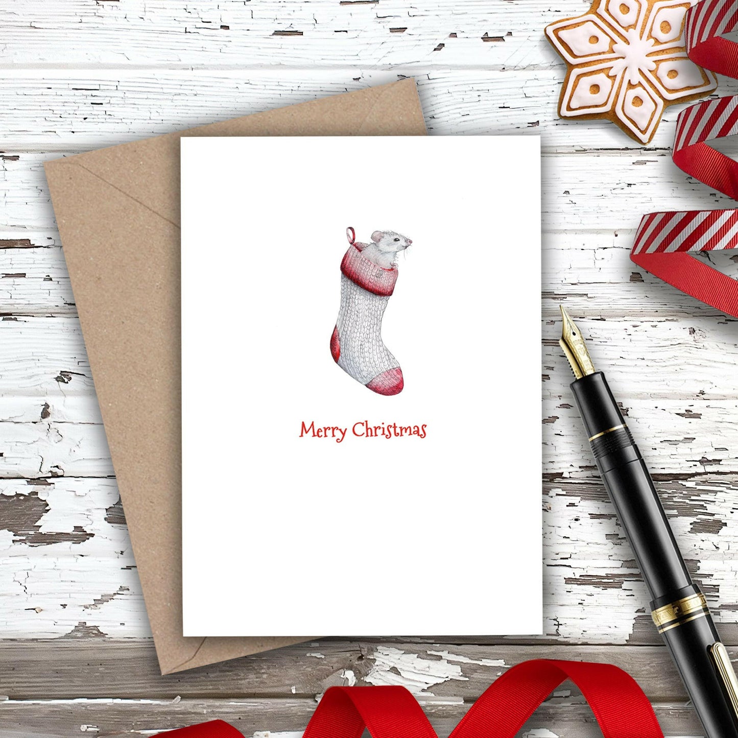 Christmas Mouse In Stocking Mini Card