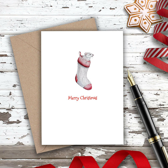 Christmas Mouse In Stocking Mini Card