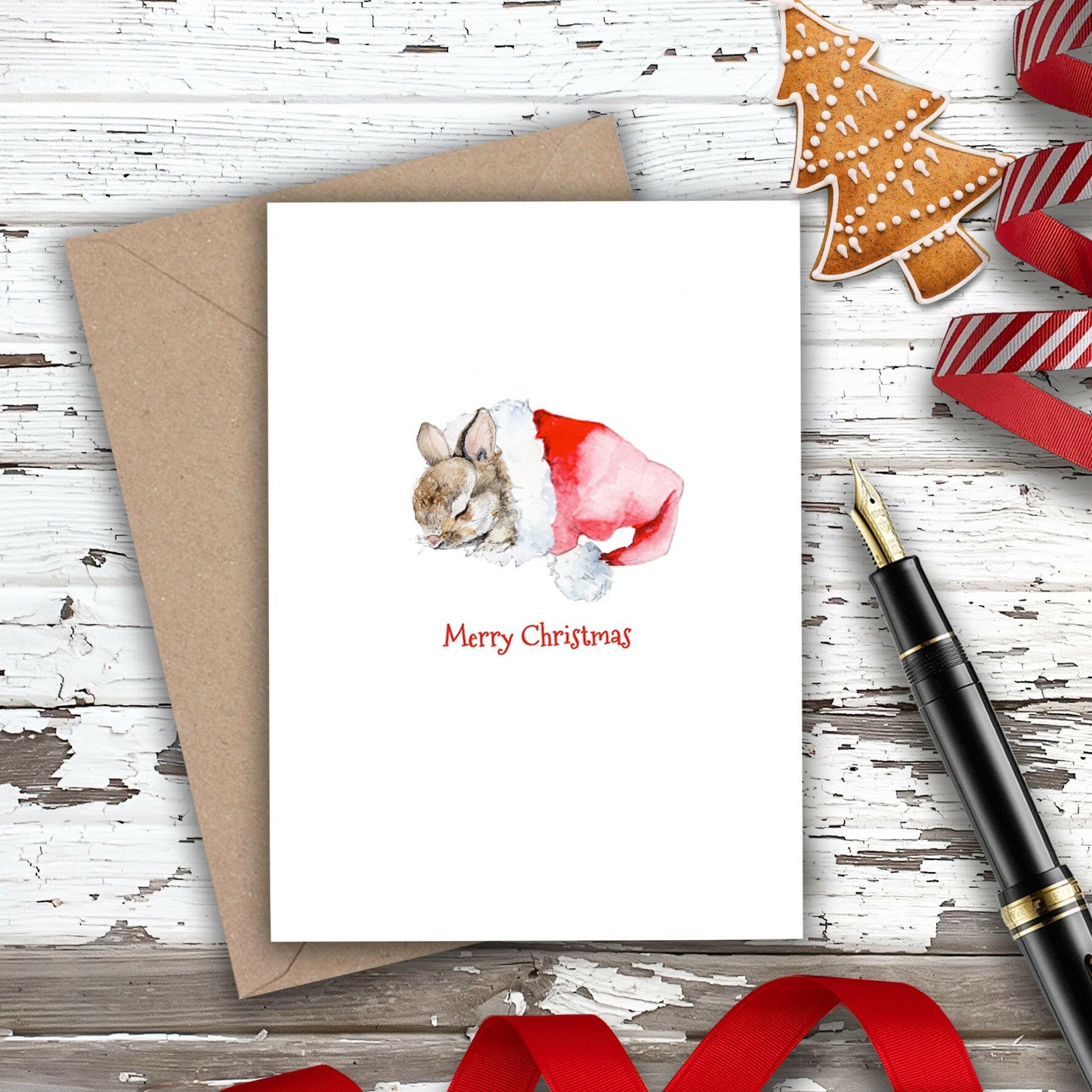 Christmas Bunny In Hat Mini Card