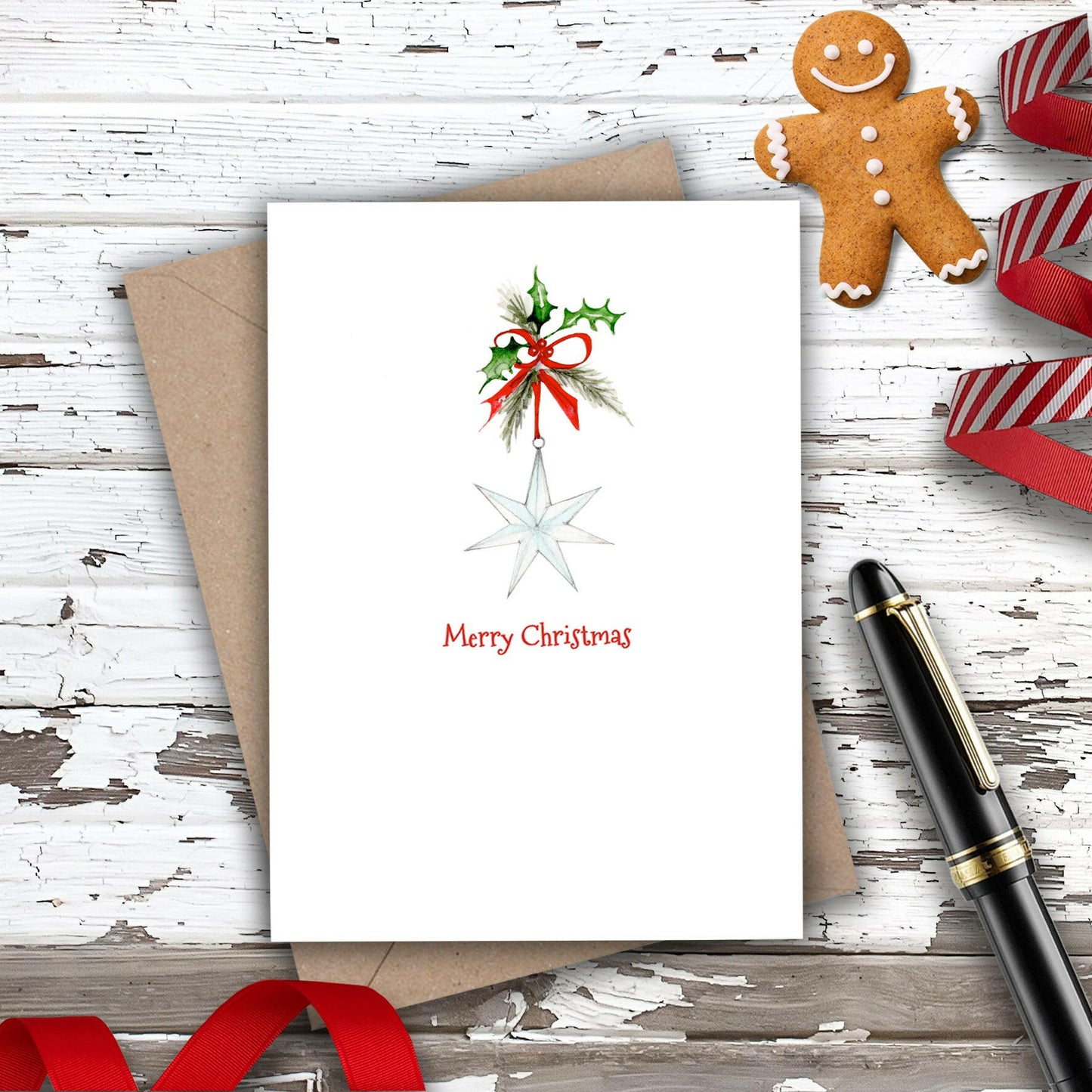 Christmas Star & Holly Mini Card