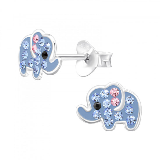 Load image into Gallery viewer, Sterling Silver Sparkly Elephant Stud Earrings on Crumble Babe Shine Bright-Boxed Gift
