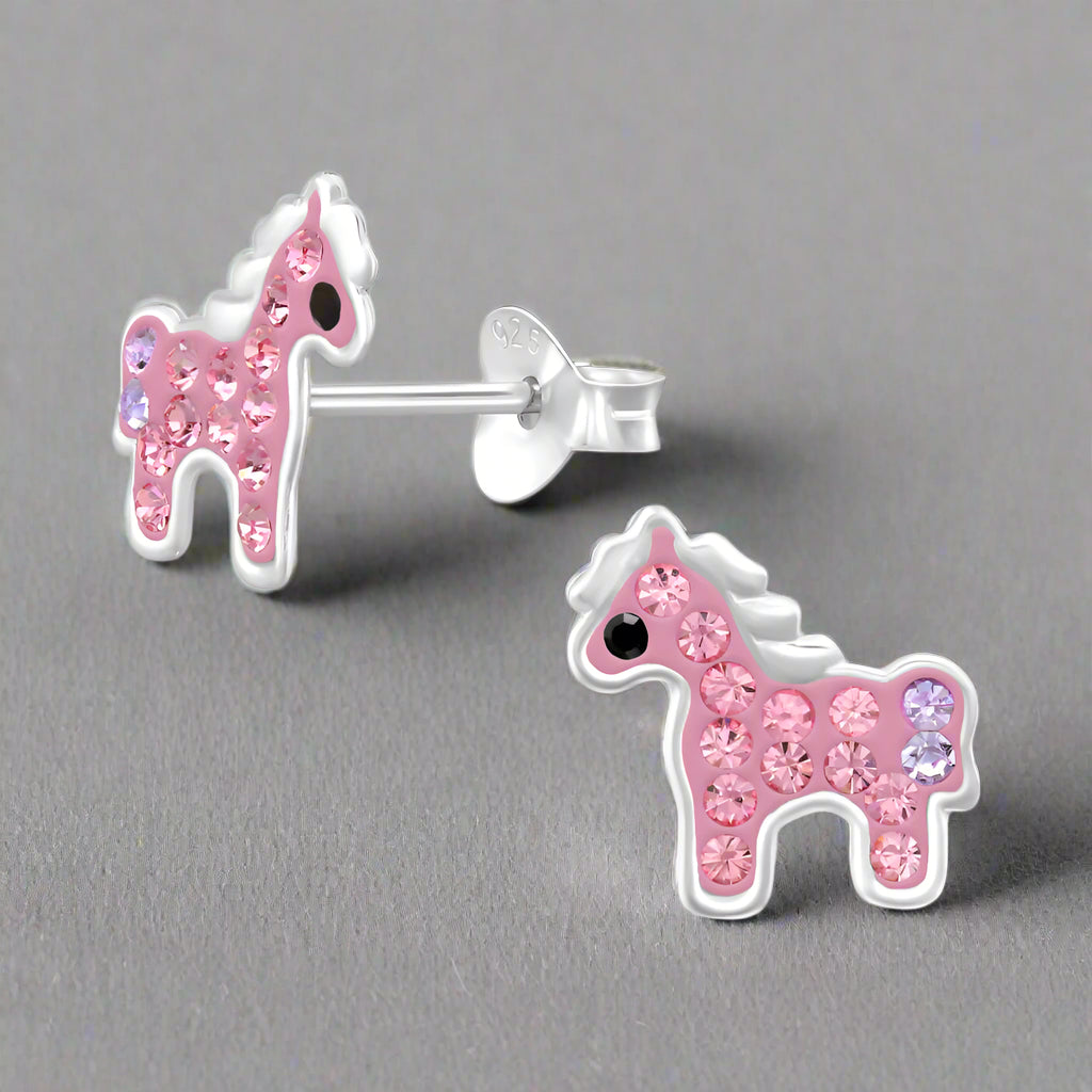 Sterling Silver Sparkly Pony Earrings - Gift Box -  Magical Gift for Girls