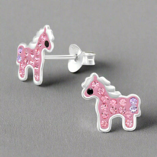 Load image into Gallery viewer, Sterling Silver Sparkly Pony Earrings - Gift Box -  Magical Gift for Girls
