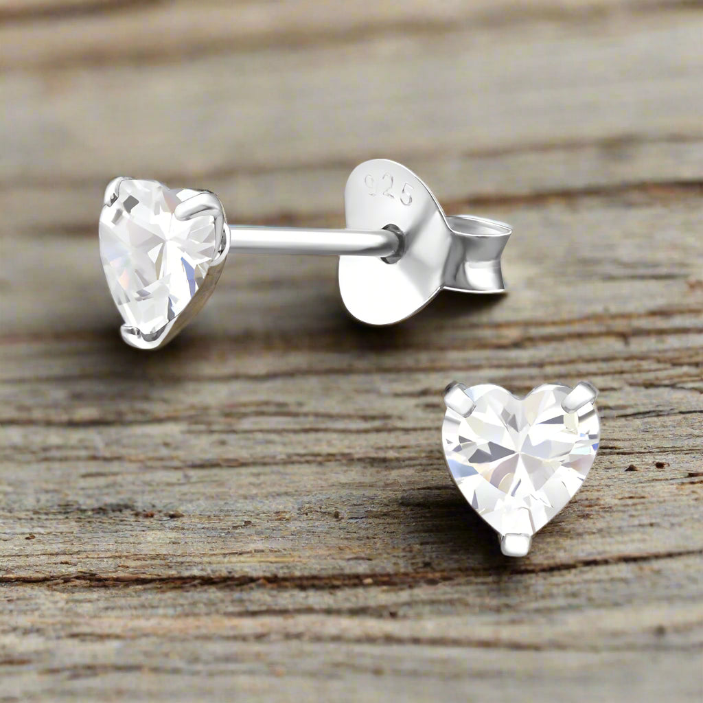 Sterling Silver Heart Shaped Cubic Zirconia  Stud Earrings - Elegant and Dazzling  Perfect for Everyday or Special Occasions