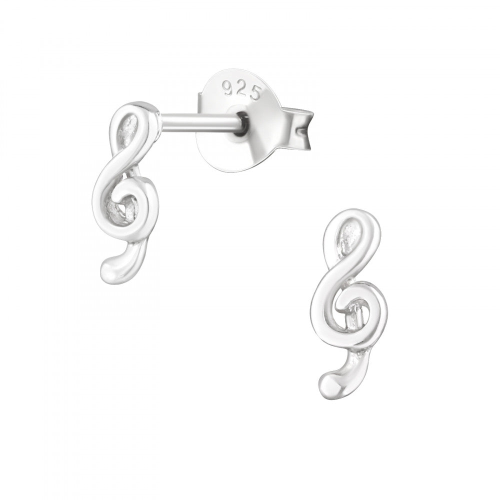 Silver Treble Clef Stud Earrings - Elegant Musical Note Earrings