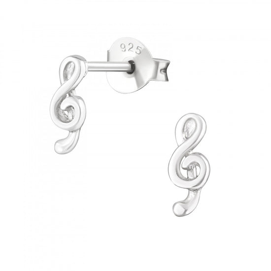 Silver Treble Clef Stud Earrings - Elegant Musical Note Earrings