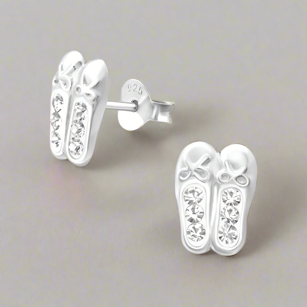 Sterling Silver Sparkling Ballet Shoe Stud Earrings - Perfect for Dancers