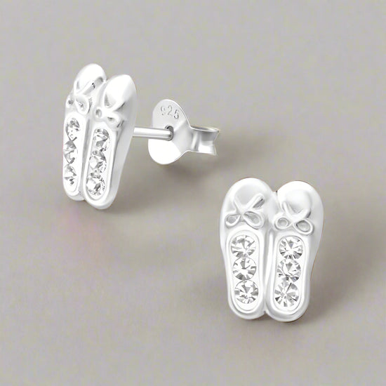 Sterling Silver Sparkling Ballet Shoe Stud Earrings - Perfect for Dancers