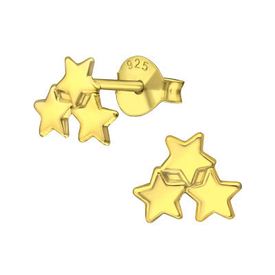 Gold Plated Sterling Silver Triple Star Earring Studs