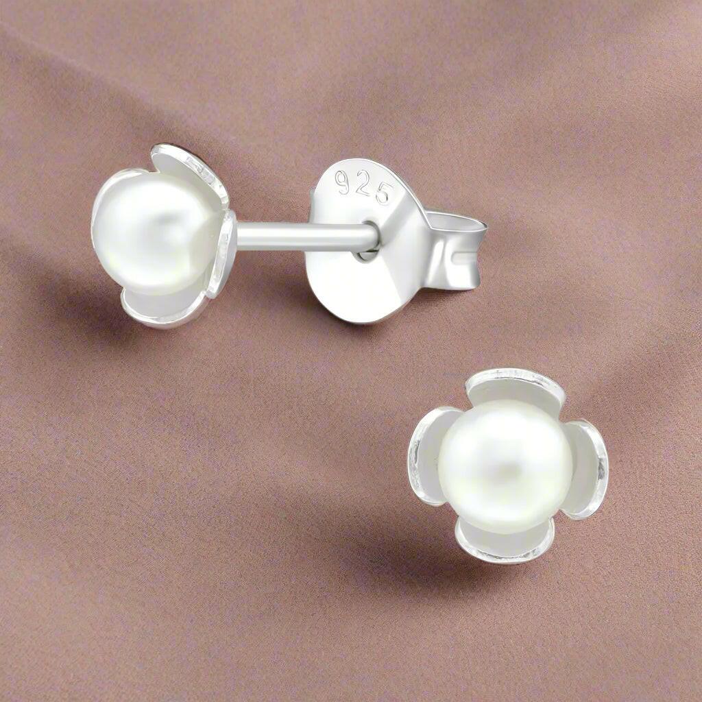 Silver Stud Earrings – 925 Sterling Floral Lightweight Butterfly Back Design - Crumble and Core