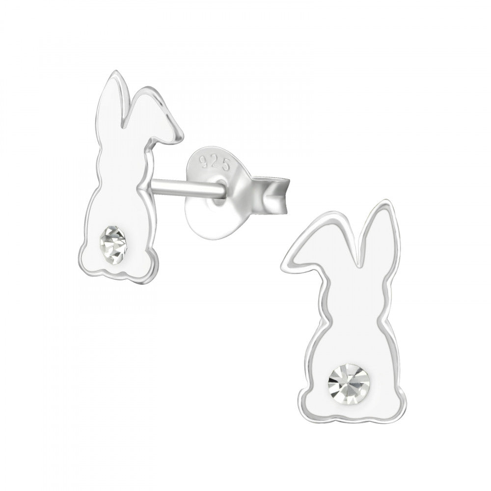 Sterling Silver Christmas CZ Bunny Earrings Card and Gift Box