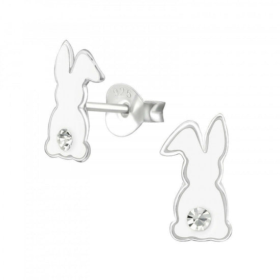 Sterling Silver Christmas CZ Bunny Earrings Card and Gift Box