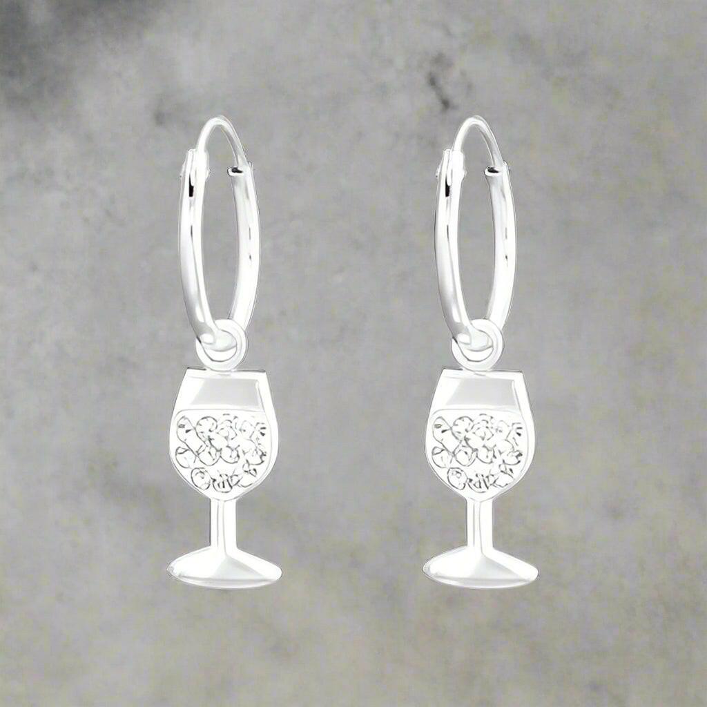 Hanging Wine Glass Sterling Silver Ear Hoops - Crumble and Core