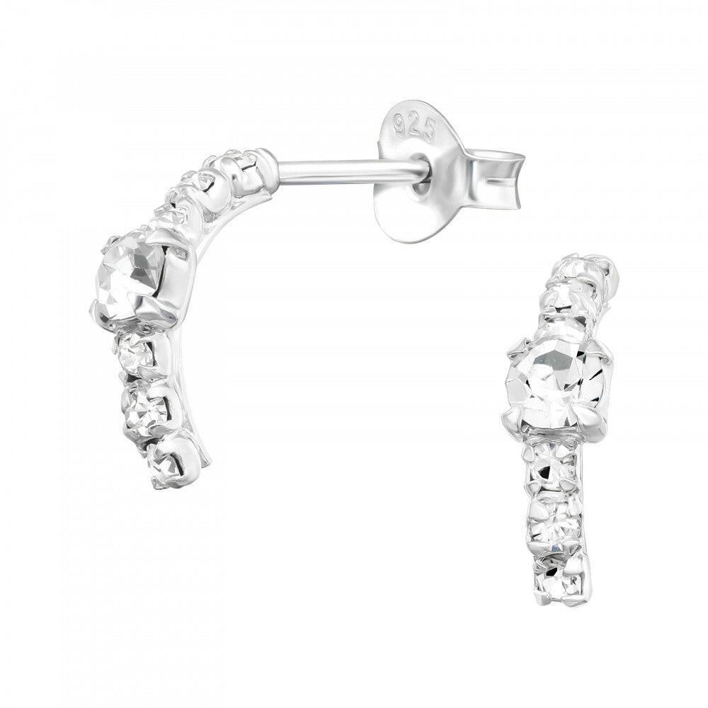Crystal Silver Stud Earrings – Sparkling & Hypoallergenic Curved Design - Crumble and Core