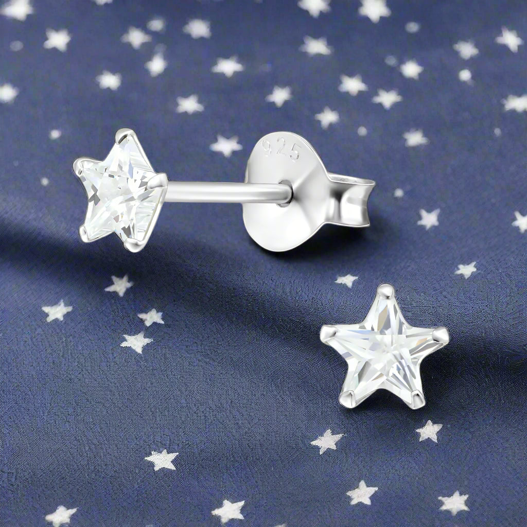 Silver Star Cubic Zirconia Stud Earrings - Elegant and Versatile Jewellery