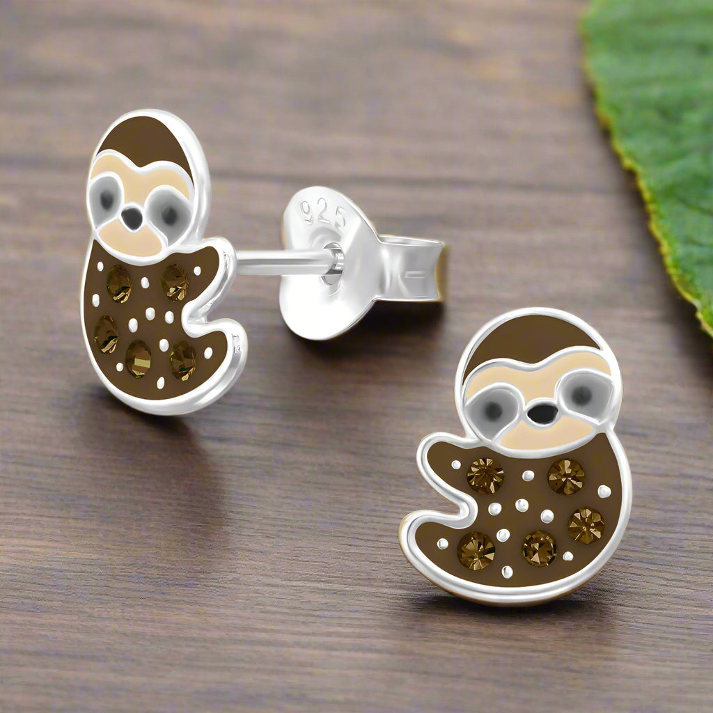 Silver Sloth Earring Stud - Cute Animal Jewellery for Women - Thoughtful Gift Idea