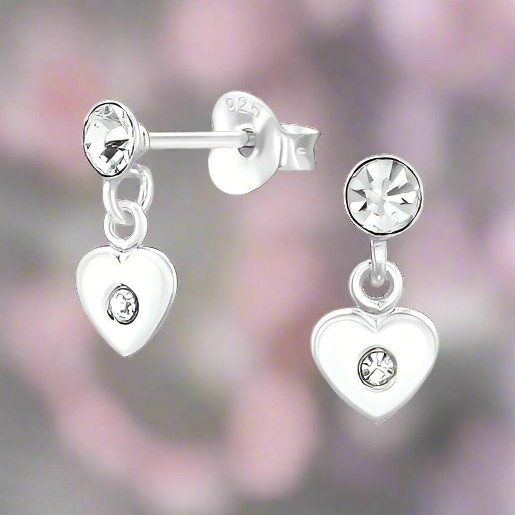 Heart Crystal Silver Dangle Earring Studs - Elegant Floral Jewellery for a Touch of Style - Crumble and Core