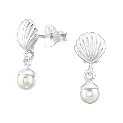 Shell with Pearl Silver Earring Studs