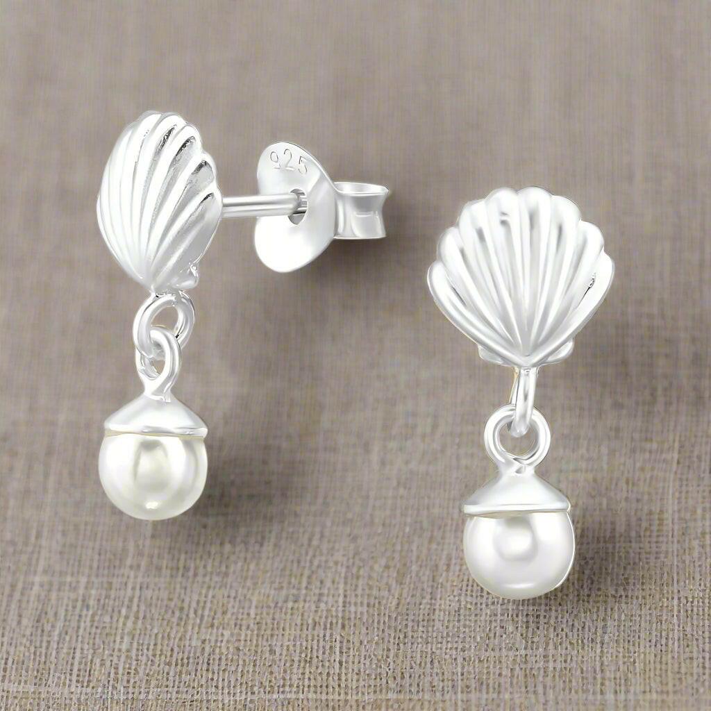 Silver Shell Stud Earrings - Elegant Dangle Stud Jewellery for Any Occasion - Crumble and Core