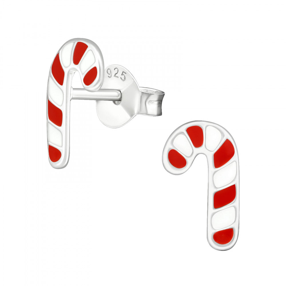 Sterling Silver Christmas Candy Cane Earrings Card and Gift Box