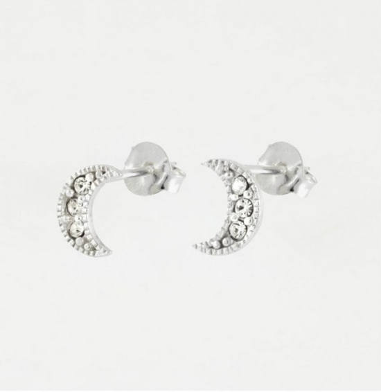 Crescent Moon Crystal Silver Ear Stud Earrings Crumble and Core   