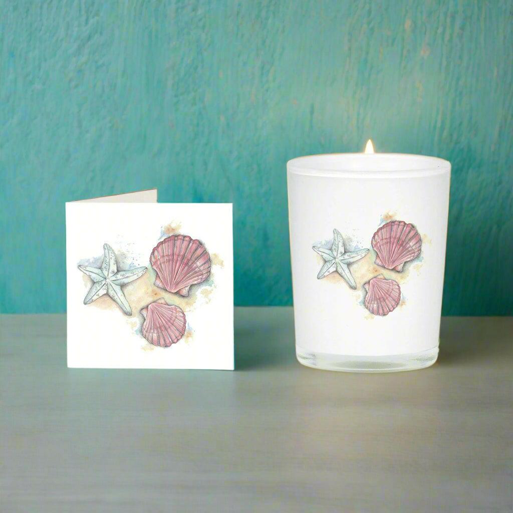 Seashells Boxed Scented Candle and Card A Beach-Themed Gift Set for Any Occasion - Crumble and Core
