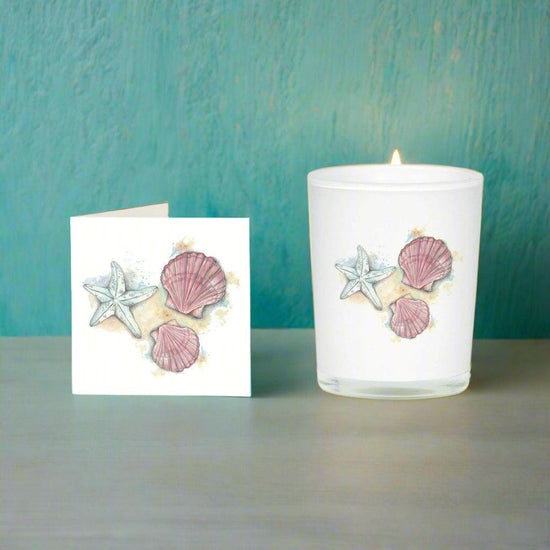 Seashells Boxed Scented Candle and Card A Beach-Themed Gift Set for Any Occasion - Crumble and Core