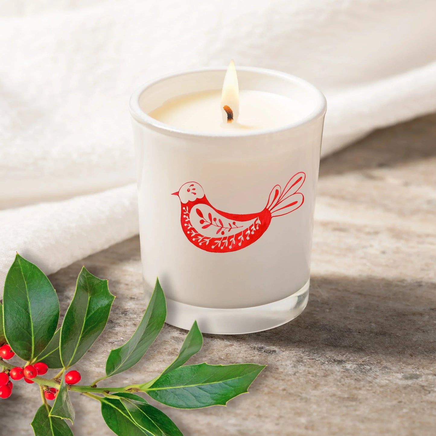 Christmas Nordic Bird Scented Votive Candle with Organza Bag - Crumble and Core